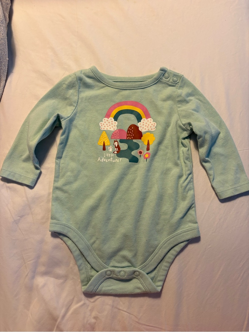 Garanimals Light Aqua Long-Sleeve Bodysuit with Rainbow Nature Graphic